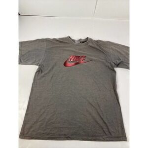 Vintage 90s Nike Grey Tag Size Medium T Shirt Bold Spellout Logo Check Tee Faded